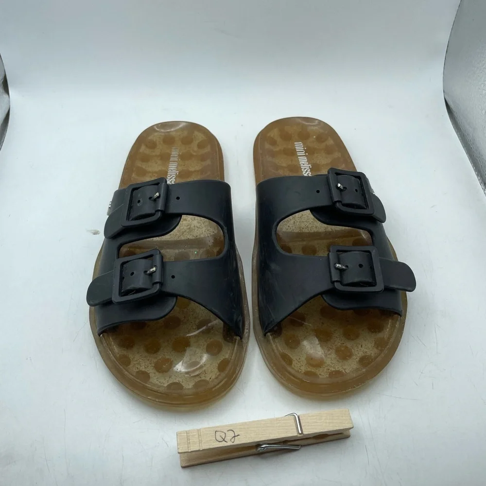 Mini Melissa girls Black Slide Sandals with Buckles size 1